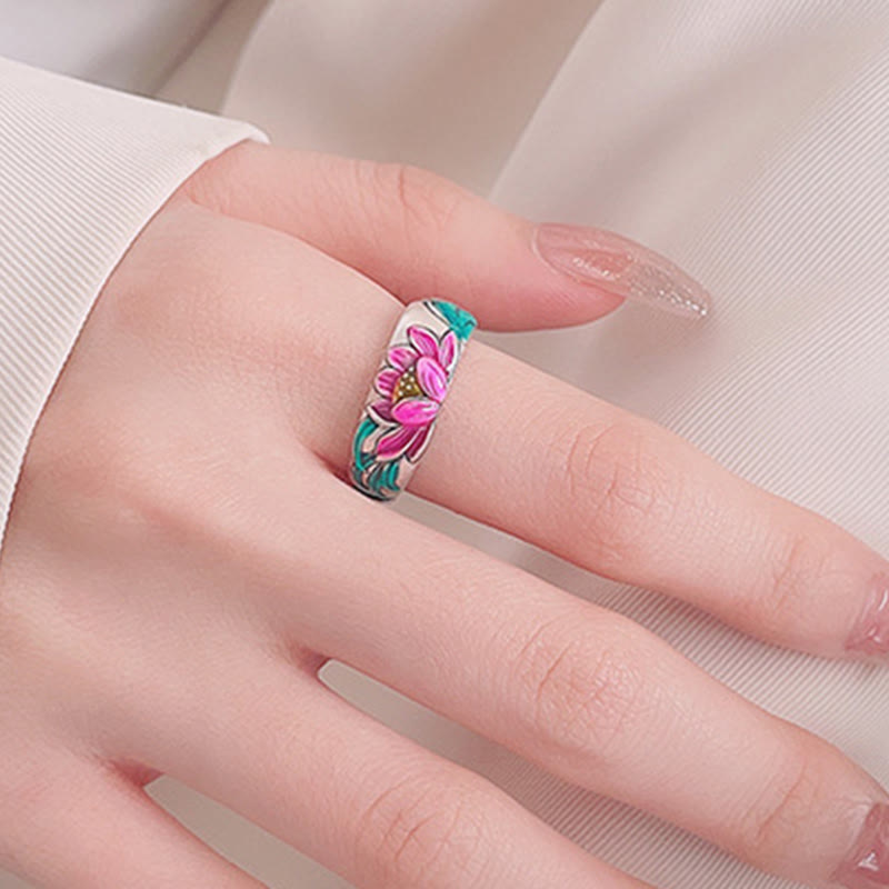 Buddha Stones925スターリングシルバー 蓮の花 般若心経 悟りのリング