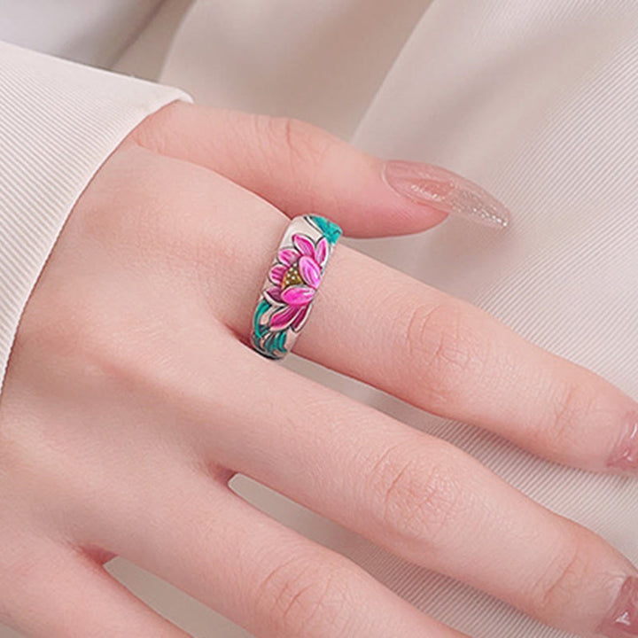 Buddha Stones925スターリングシルバー 蓮の花 般若心経 悟りのリング