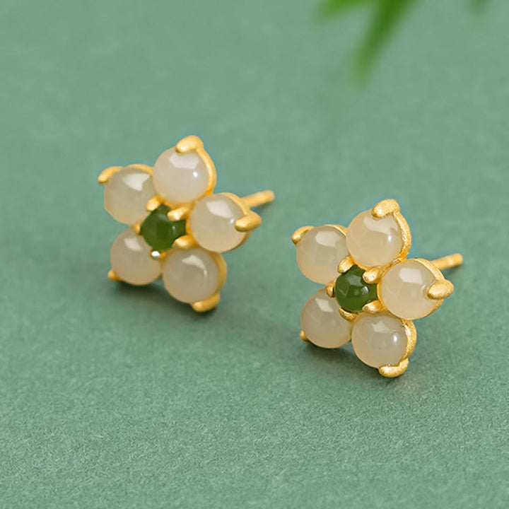 Buddha Stones925スターリングシルバー 和田翡翠 幸運の花 スタッドピアス