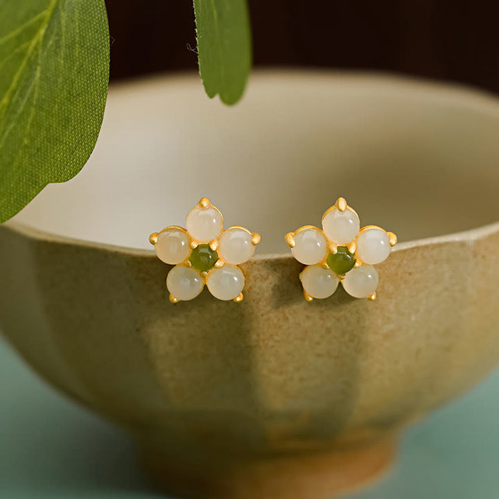 Buddha Stones925スターリングシルバー 和田翡翠 幸運の花 スタッドピアス