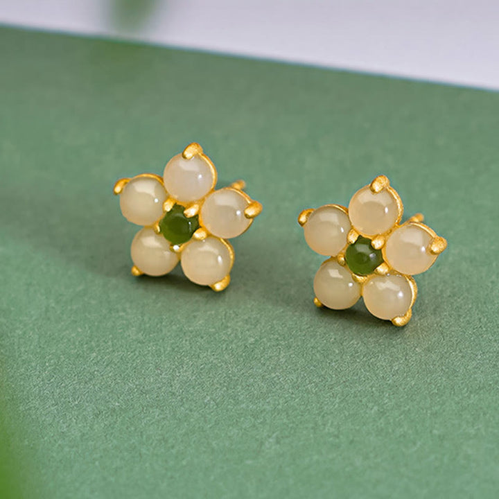 Buddha Stones925スターリングシルバー 和田翡翠 幸運の花 スタッドピアス