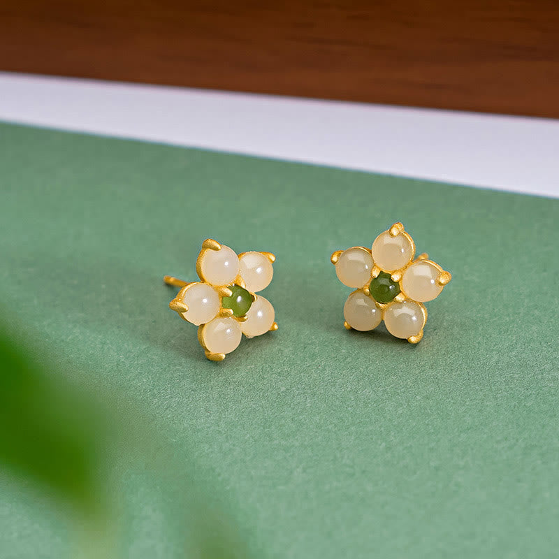 Buddha Stones925スターリングシルバー 和田翡翠 幸運の花 スタッドピアス