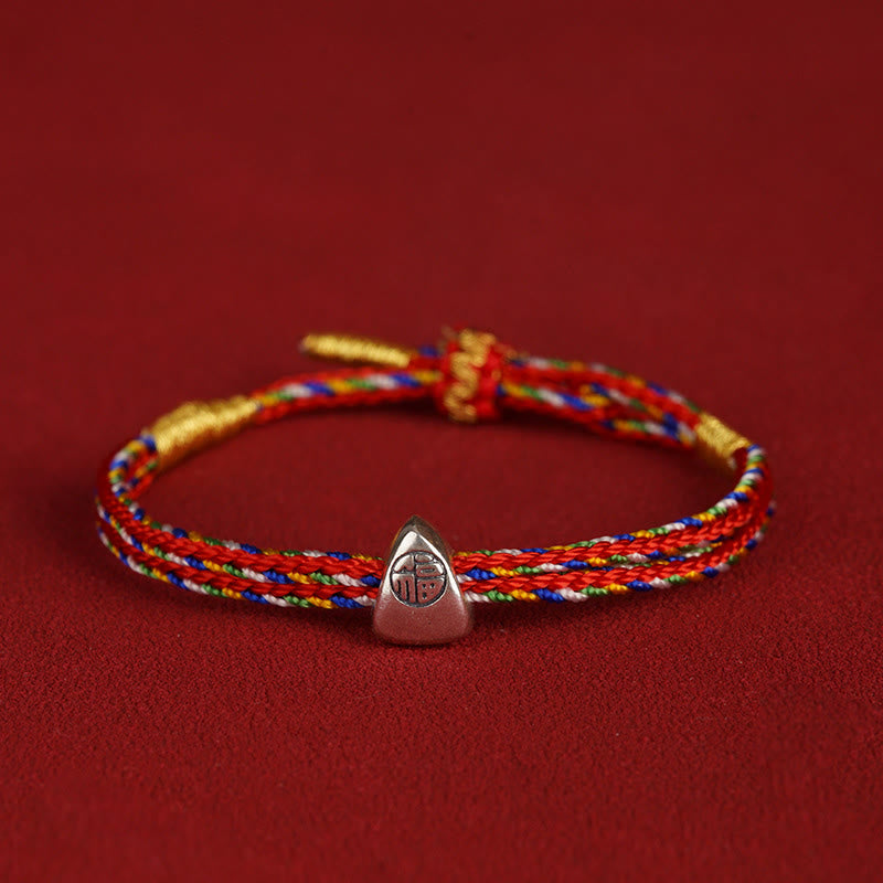 Buddha Stones925 スターリングシルバー 福の字 幸運 多色ロープ 子供 大人用ブレスレット