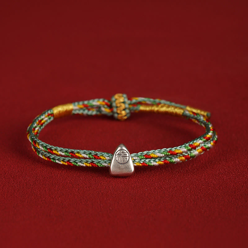 Buddha Stones925 スターリングシルバー 福の字 幸運 多色ロープ 子供 大人用ブレスレット
