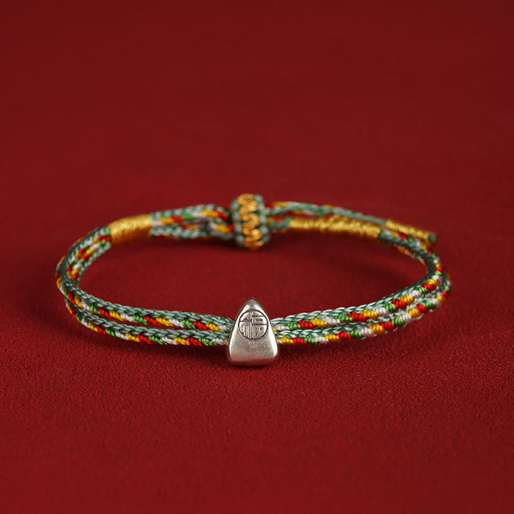 Buddha Stones925 スターリングシルバー 福の字 幸運 多色ロープ 子供 大人用ブレスレット