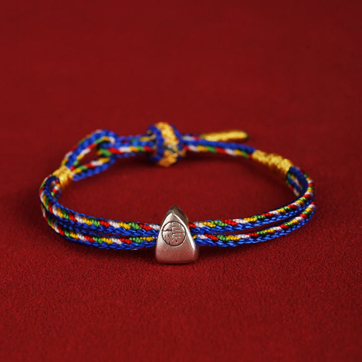 Buddha Stones925 スターリングシルバー 福の字 幸運 多色ロープ 子供 大人用ブレスレット