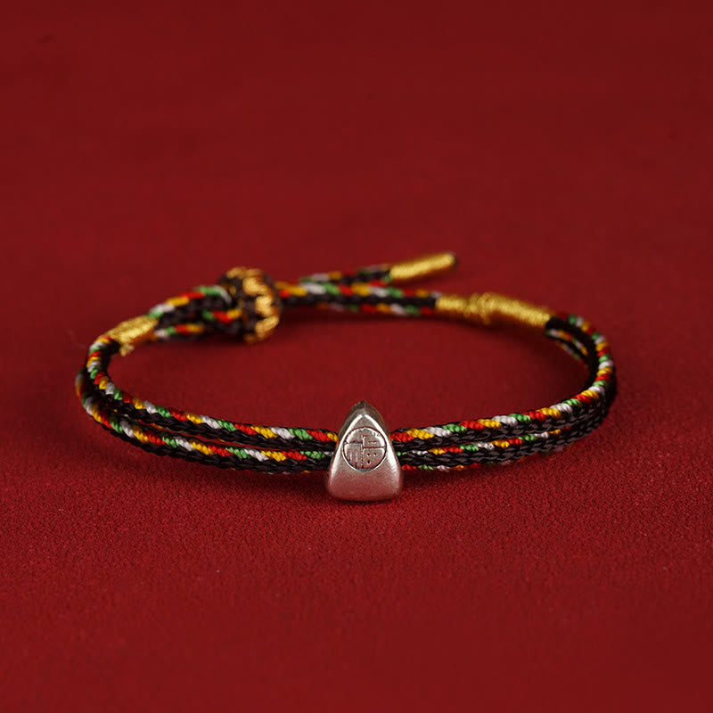 Buddha Stones925 スターリングシルバー 福の字 幸運 多色ロープ 子供 大人用ブレスレット