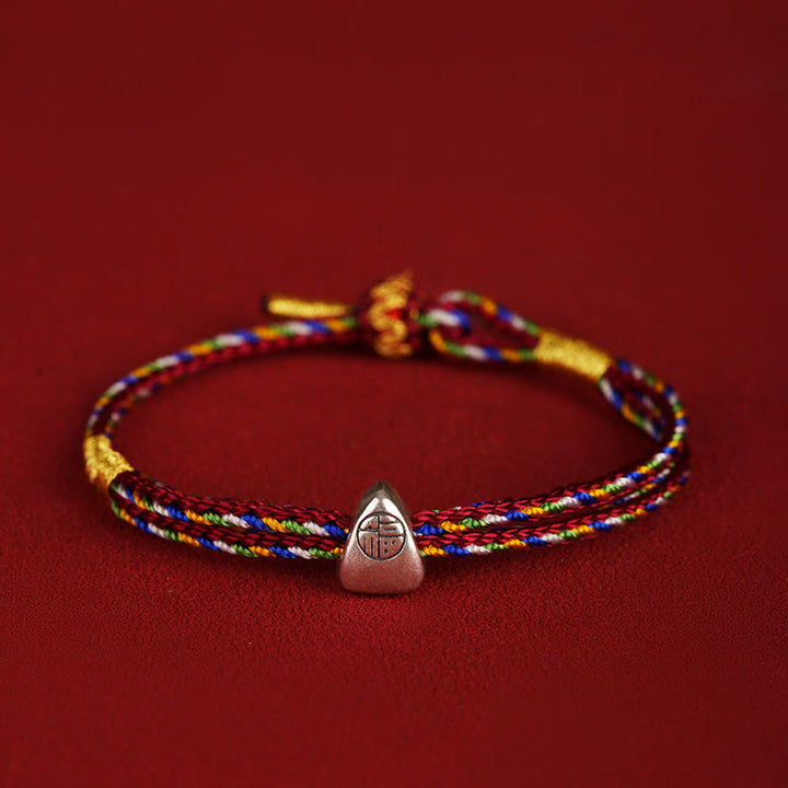 Buddha Stones925 スターリングシルバー 福の字 幸運 多色ロープ 子供 大人用ブレスレット