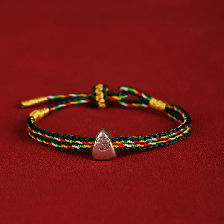Buddha Stones925 スターリングシルバー 福の字 幸運 多色ロープ 子供 大人用ブレスレット