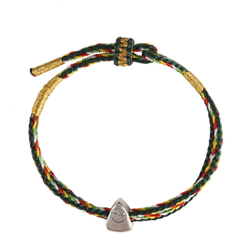 Buddha Stones925 スターリングシルバー 福の字 幸運 多色ロープ 子供 大人用ブレスレット