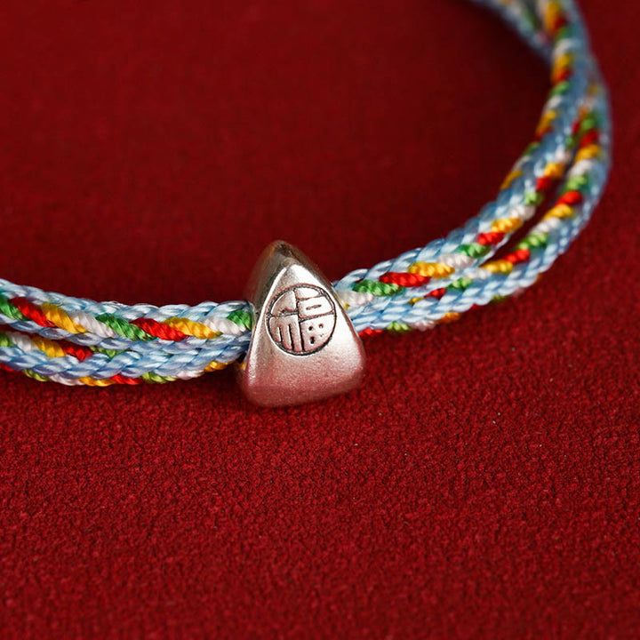Buddha Stones925 スターリングシルバー 福の字 幸運 多色ロープ 子供 大人用ブレスレット