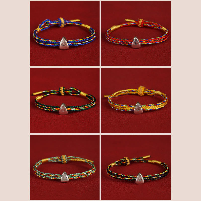 Buddha Stones925 スターリングシルバー 福の字 幸運 多色ロープ 子供 大人用ブレスレット