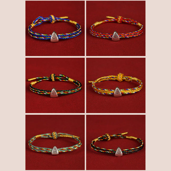 Buddha Stones925 スターリングシルバー 福の字 幸運 多色ロープ 子供 大人用ブレスレット