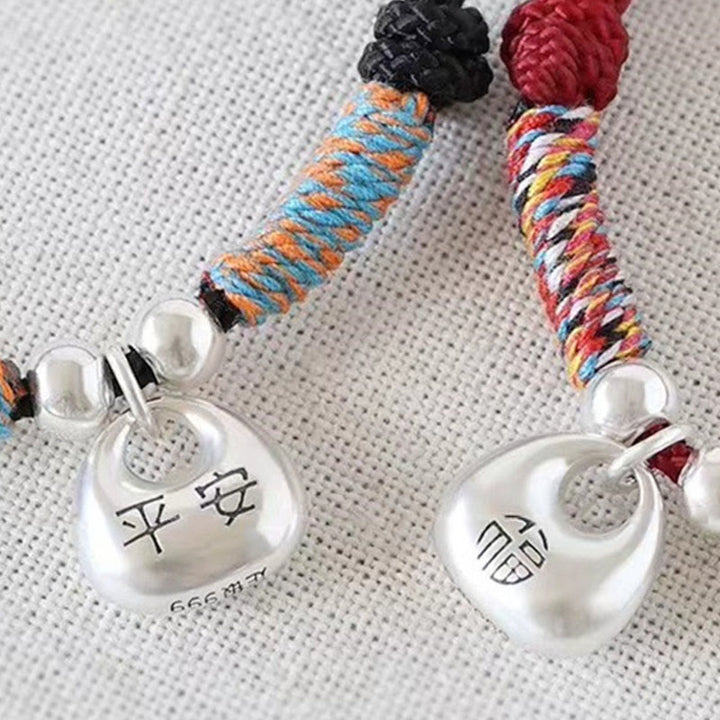 Buddha Stonesハンドメイド925スターリングシルバーフーキャラクター安全と幸運編みブレスレット