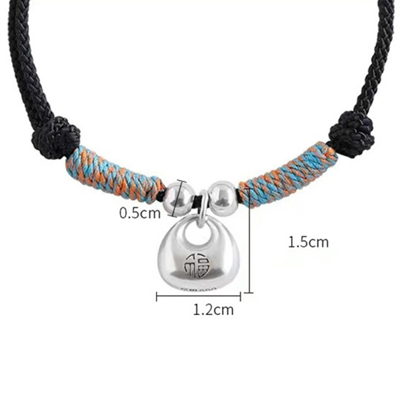 Buddha Stonesハンドメイド925スターリングシルバーフーキャラクター安全と幸運編みブレスレット