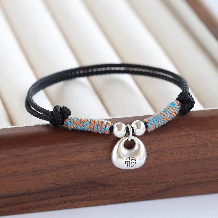 Buddha Stonesハンドメイド925スターリングシルバーフーキャラクター安全と幸運編みブレスレット