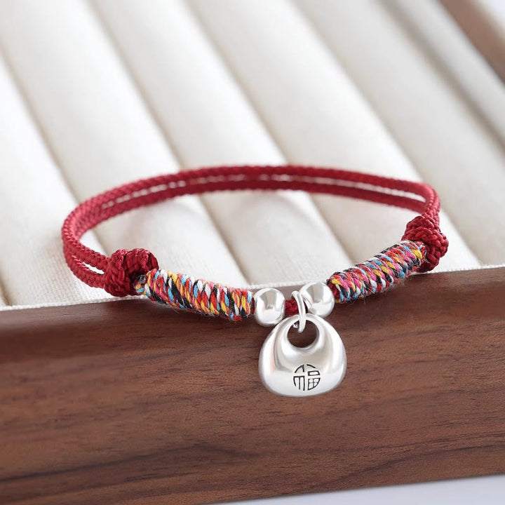 Buddha Stonesハンドメイド925スターリングシルバーフーキャラクター安全と幸運編みブレスレット