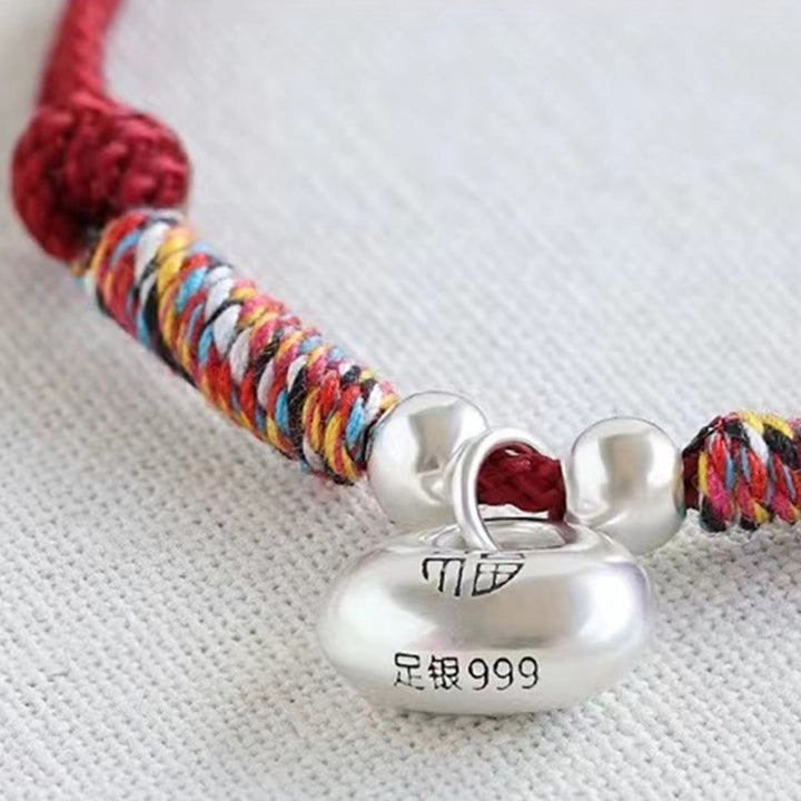 Buddha Stonesハンドメイド925スターリングシルバーフーキャラクター安全と幸運編みブレスレット