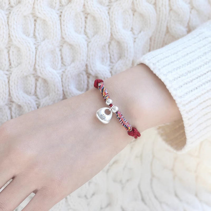 Buddha Stonesハンドメイド925スターリングシルバーフーキャラクター安全と幸運編みブレスレット