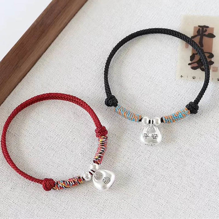 Buddha Stonesハンドメイド925スターリングシルバーフーキャラクター安全と幸運編みブレスレット