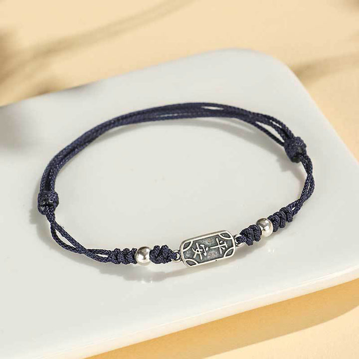Buddha Stonesハンドメイド 925 スターリングシルバー 平和と喜び 安全と幸福の守り 編み込みブレスレット