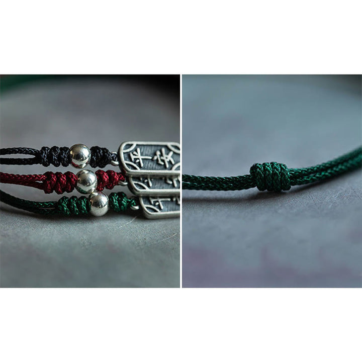 Buddha Stonesハンドメイド 925 スターリングシルバー 平和と喜び 安全と幸福の守り 編み込みブレスレット