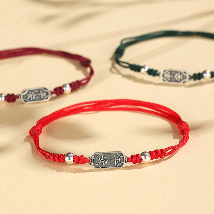 Buddha Stonesハンドメイド 925 スターリングシルバー 平和と喜び 安全と幸福の守り 編み込みブレスレット