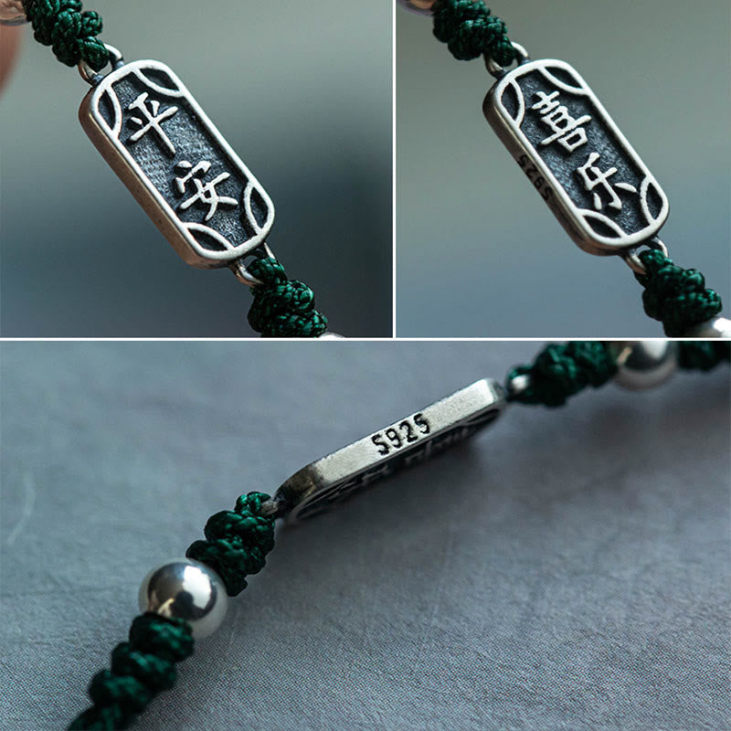 Buddha Stonesハンドメイド 925 スターリングシルバー 平和と喜び 安全と幸福の守り 編み込みブレスレット