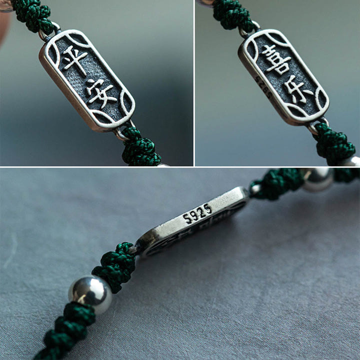 Buddha Stonesハンドメイド 925 スターリングシルバー 平和と喜び 安全と幸福の守り 編み込みブレスレット
