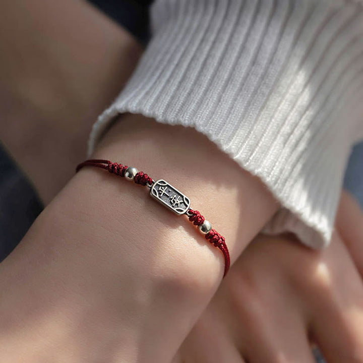 Buddha Stonesハンドメイド 925 スターリングシルバー 平和と喜び 安全と幸福の守り 編み込みブレスレット