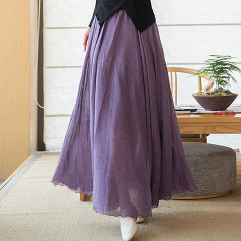 Buddha Stones無地 伸縮性 ハイウエスト リネン スカート - ミディアムオーキッド - US6、 UK/AU10、 EU38 (M) - image 8