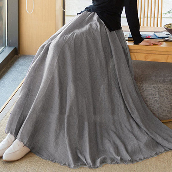 Buddha Stones無地 伸縮性 ハイウエスト リネン スカート - ダークグレー - US6、 UK/AU10、 EU38 (M) - image 33