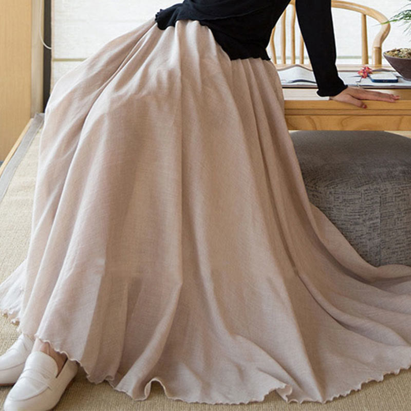 Buddha Stones無地 伸縮性 ハイウエスト リネン スカート - image 30