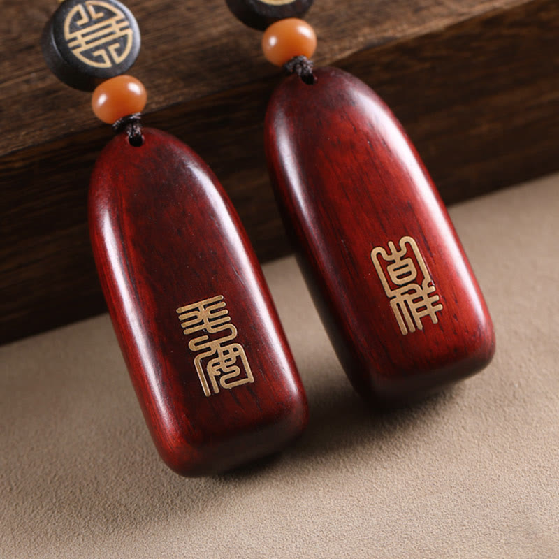 Buddha Stones小葉 紫檀 黒檀 平和 縁起の良い銅貨 守護キーホルダー