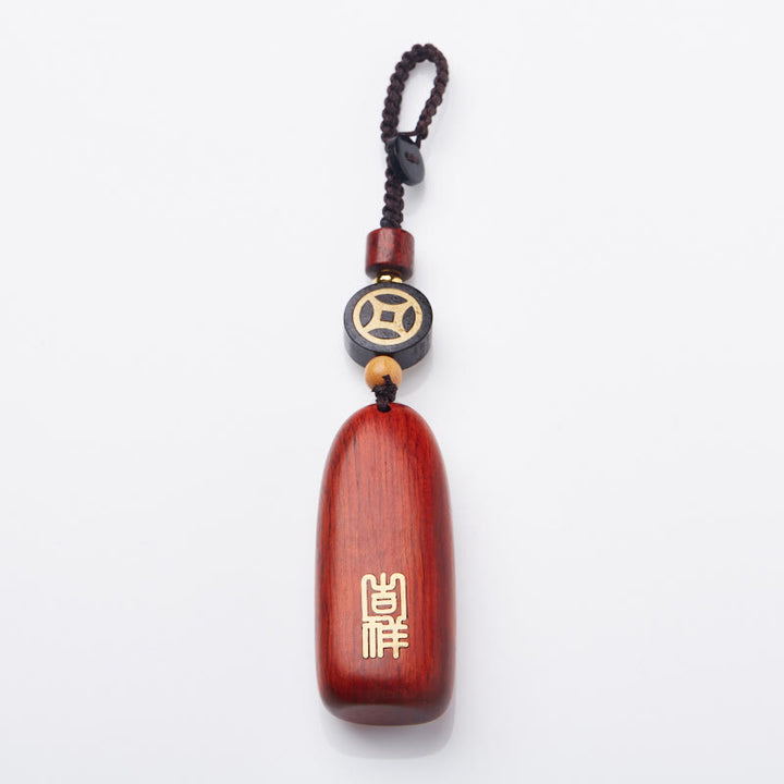 Buddha Stones小葉 紫檀 黒檀 平和 縁起の良い銅貨 守護キーホルダー