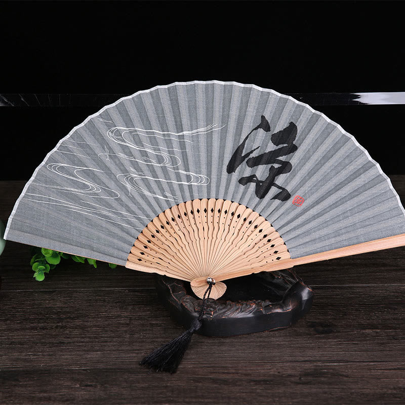 Buddha Stones金蜻蛉 手持ち 綿麻 竹扇子 22cm