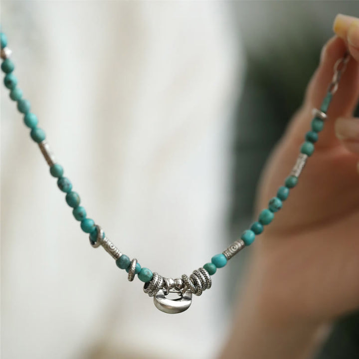 Buddha Stones925スターリングシルバー ターコイズ スモールビーズ 中国ロックチャーム 強度アンクレット
