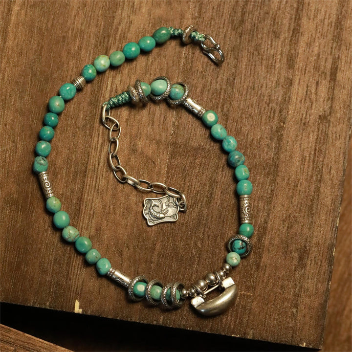 Buddha Stones925スターリングシルバー ターコイズ スモールビーズ 中国ロックチャーム 強度アンクレット