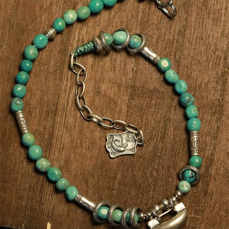 Buddha Stones925スターリングシルバー ターコイズ スモールビーズ 中国ロックチャーム 強度アンクレット