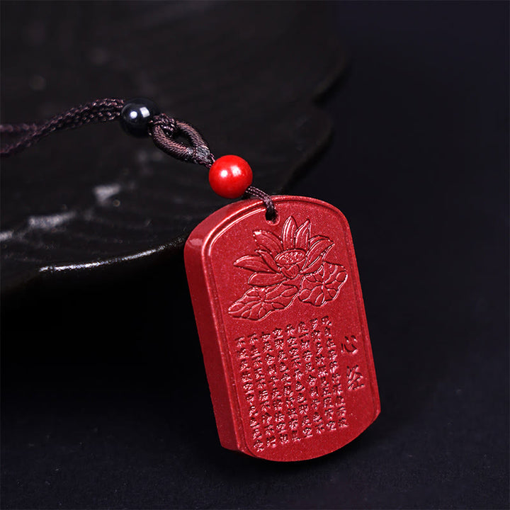 Buddha Stones辰砂 蓮華 般若心経 刻印入り 祝福 ロープ ネックレス ペンダント - 般若心経 文字 37.3×24×6.1mm - image 1