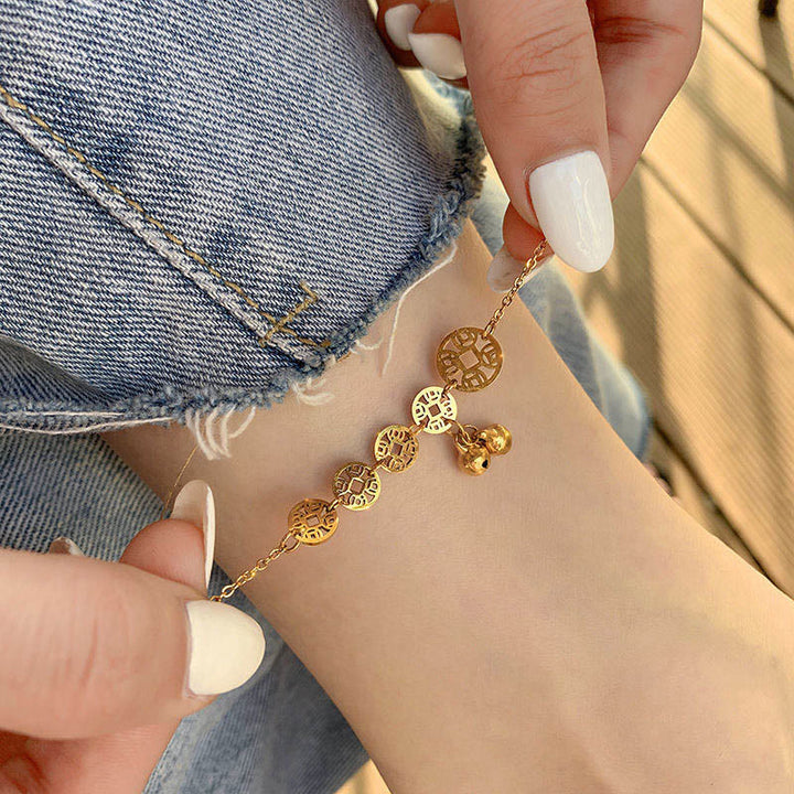 Buddha Stones、銅貨、ベルチャーム、チタン鋼、強化アンクレット