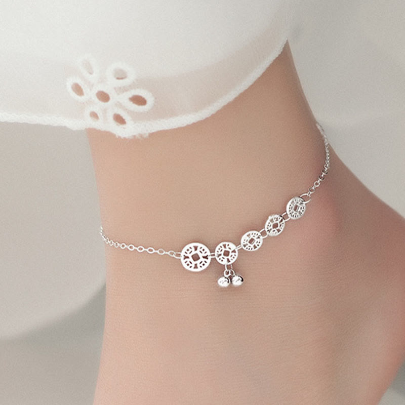 Buddha Stones925 スターリングシルバー 銅貨 ベル 保護金属アンクレット