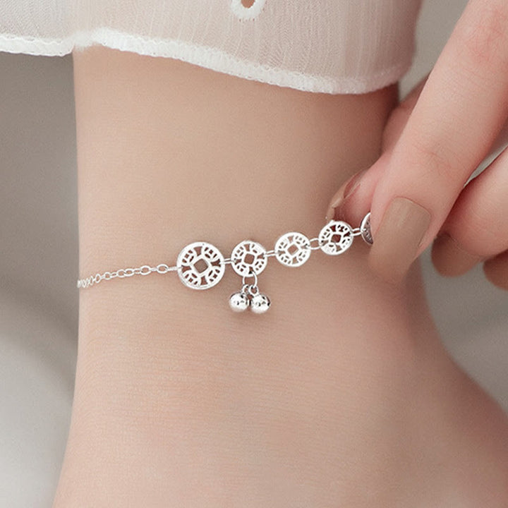 Buddha Stones925 スターリングシルバー 銅貨 ベル 保護金属アンクレット