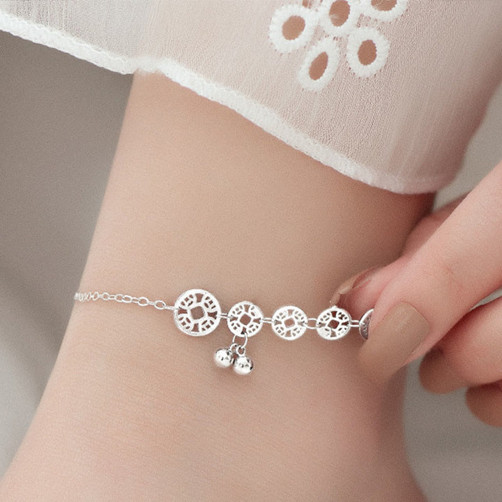 Buddha Stones925 スターリングシルバー 銅貨 ベル 保護金属アンクレット