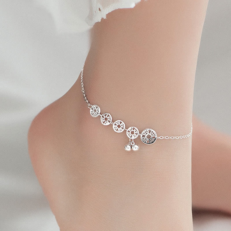 Buddha Stones925 スターリングシルバー 銅貨 ベル 保護金属アンクレット