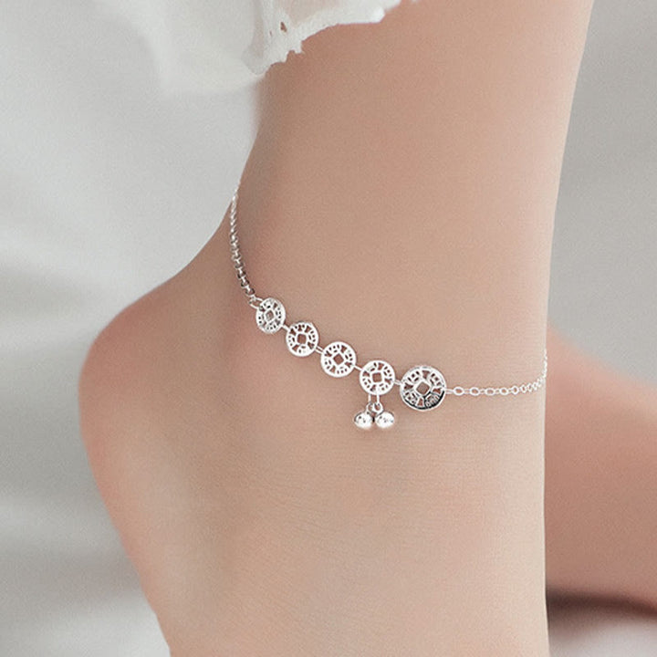 Buddha Stones925 スターリングシルバー 銅貨 ベル 保護金属アンクレット
