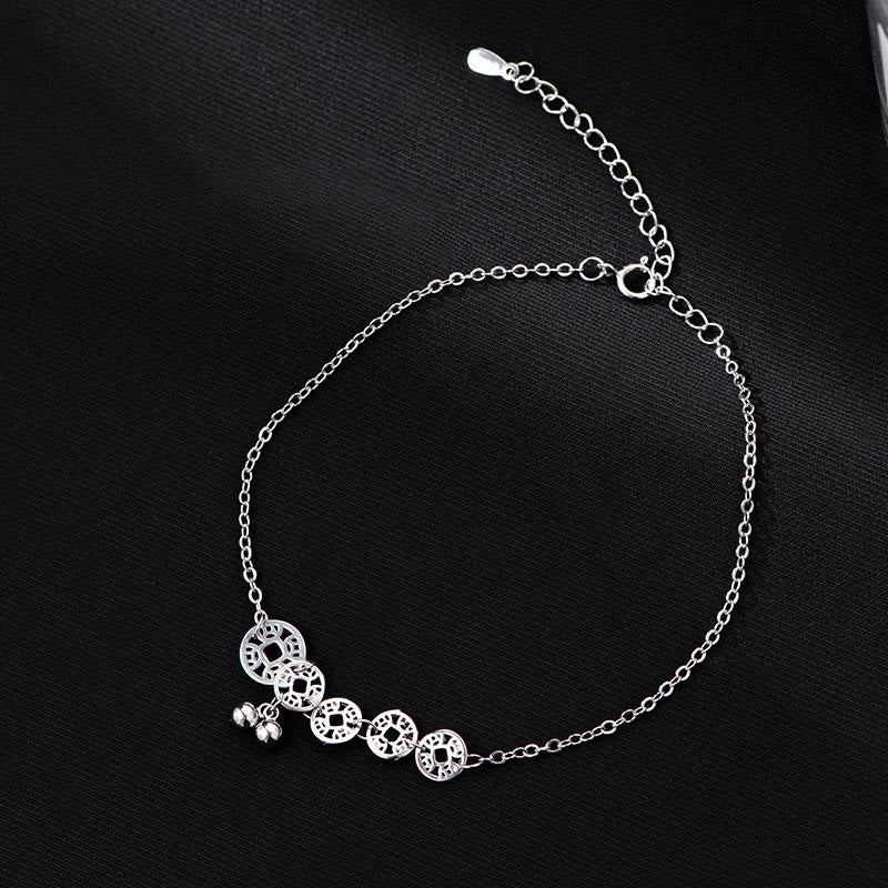 Buddha Stones925 スターリングシルバー 銅貨 ベル 保護金属アンクレット