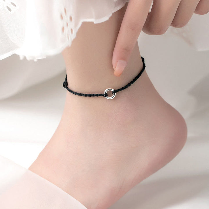Buddha Stones925スターリングシルバー ピースバックル 幸運の紐編みロープ アンクレット