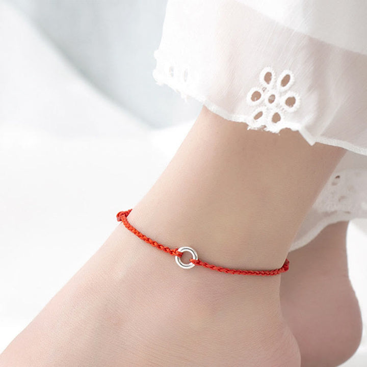 Buddha Stones925スターリングシルバー ピースバックル 幸運の紐編みロープ アンクレット