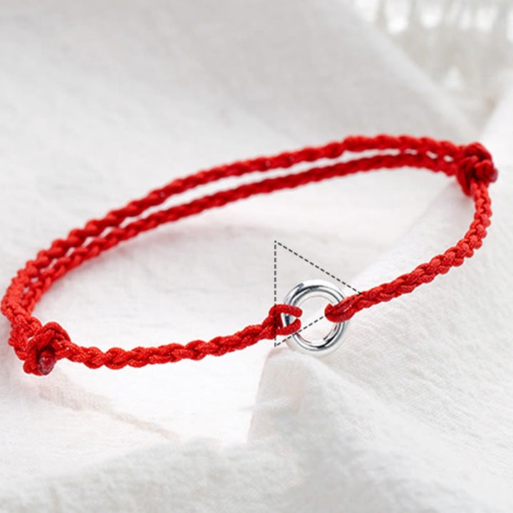 Buddha Stones925スターリングシルバー ピース平和のお守りチャーム幸運の紐編みロープ アンクレット - image 4